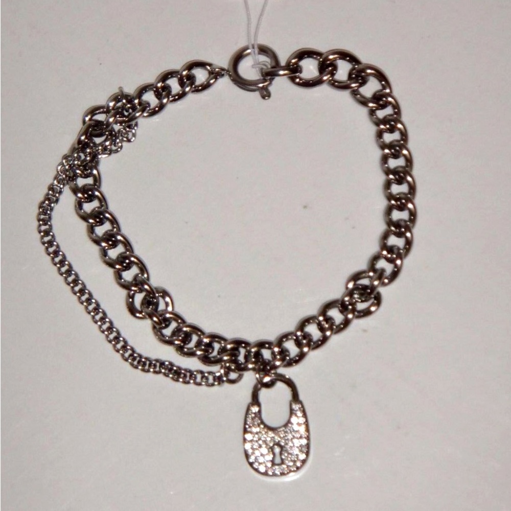 MICHAEL KORS Heritage Silver Padlock Chain Bracelet Crystals